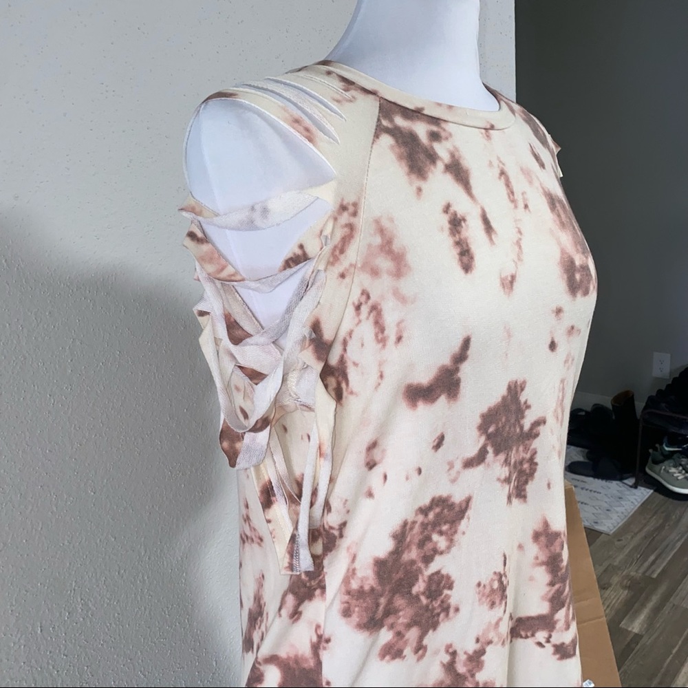 Tie dye ladder sleeve cut out blouse